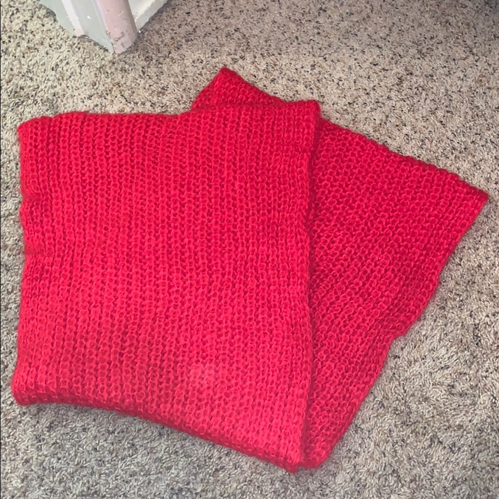 Red knit infinity scarf